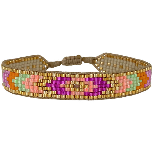 This stunning adjustable bracelet is handwoven by our team of master artisans using Japanese  glass beads in neon tones.  Wear yours stacked or solo to add a mood-boosting pop of color to any neutral look!  Details:      Japanese glass beads     Handwoven adjustable bracelet     Width11mm     Can be worn in the water