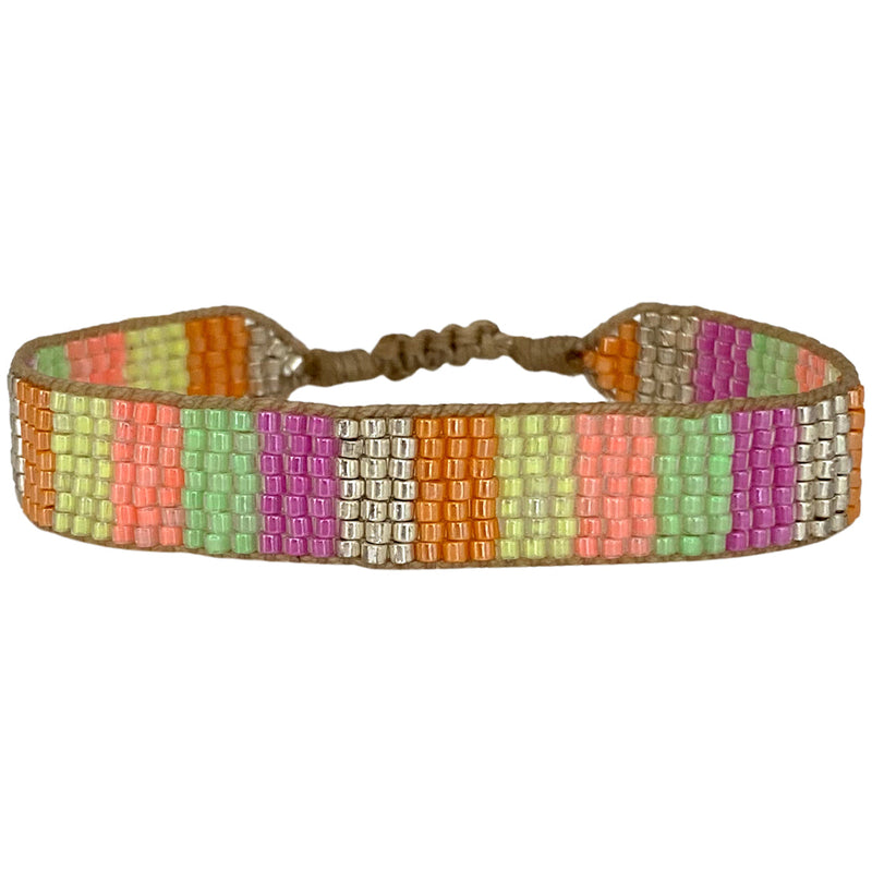 This stunning adjustable bracelet is handwoven by our team of master artisans using Japanese  glass beads in neon tones.  Wear yours stacked or solo to add a mood-boosting pop of color to any neutral look!  Details:      Japanese glass beads     Handwoven adjustable bracelet     Width11mm     Can be worn in the water