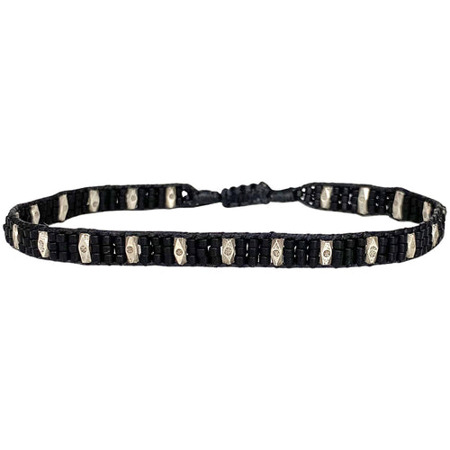 Handmade using  glass beads and 925 sterling silver squares, this cool bracelet will give to your looks a touch of style and elegance  Details:  -Japanesse glass beads  -925 sterling silver details   -Adjustable bracelet for men   - Width: 5 mm  - Can be worn in the water