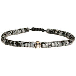 SILVER SKULL BRACELET WITH SNOWFLAKE OBSIDIAN STONES FOR HIM