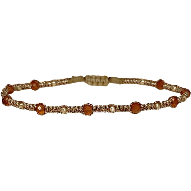 HANDMADE STONE SAND BRACELET FEATURING HESSONITE STONE AND GOLD BEADS DETAILS