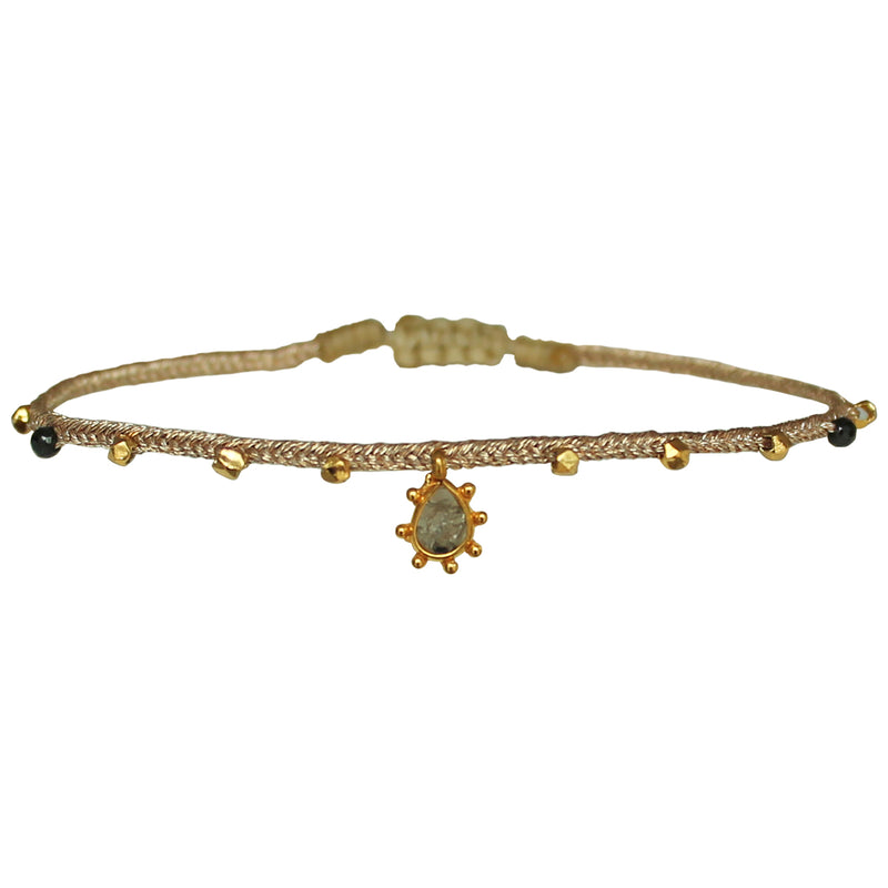 HANDMADE SUN DIAMOND CHARM BRACELET IN GOLD WITH SEMI PRECIOUS STONES