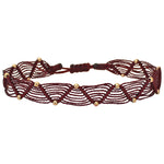 HANDMADE WEB BRACELET IN BURGUNDY AND GOLD TONES