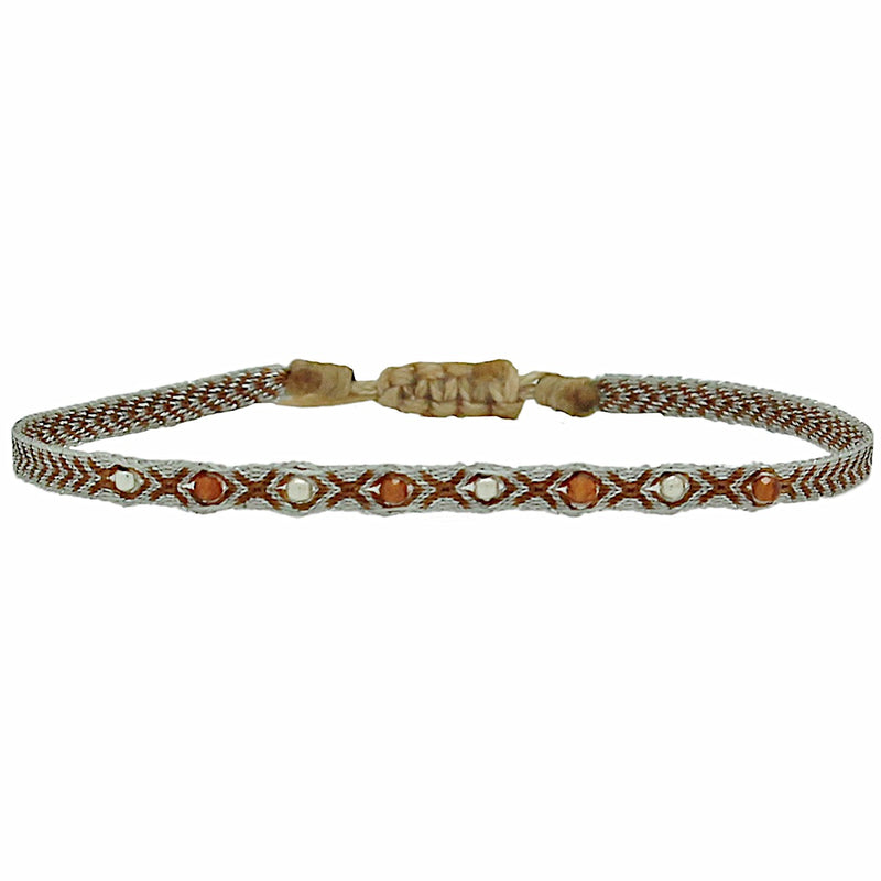 HESSONITE STONES & SILVER BEADS HANDWOVEN BRACELET