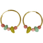 This colorful hoop earrings are effortlessly chic. Handmade by our team of master artisans using a vermeil hoop accented with african beads, pink opal and a pink tourmaline semi-precious stones     Details:  - Handmade earrings  - 24k Gold vermeil Hoop on 925 sterling silver   -Hoop diameter: 25mm   -African Beads, pink opal and a pink tourmaline