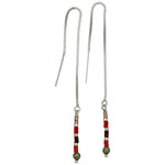 CHAIN EARRINGS IN STERLING SILVER AND RED TONES