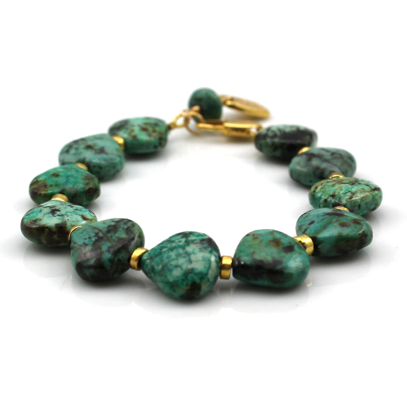 African Turquoise and Gold Plated Bracelet in Green Tones