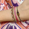 HANDMADE GLASS BEADS BRACELET IN PINK AND GOLD TONES