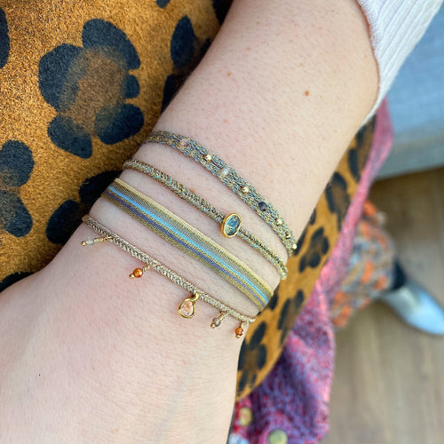 GREEN KYANITE HANDMADE STONE BRACELET ON MODEL