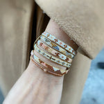 HANDMADE BEADED PATTERNED BRACELET IN COPPER AND NEUTRAL TONES