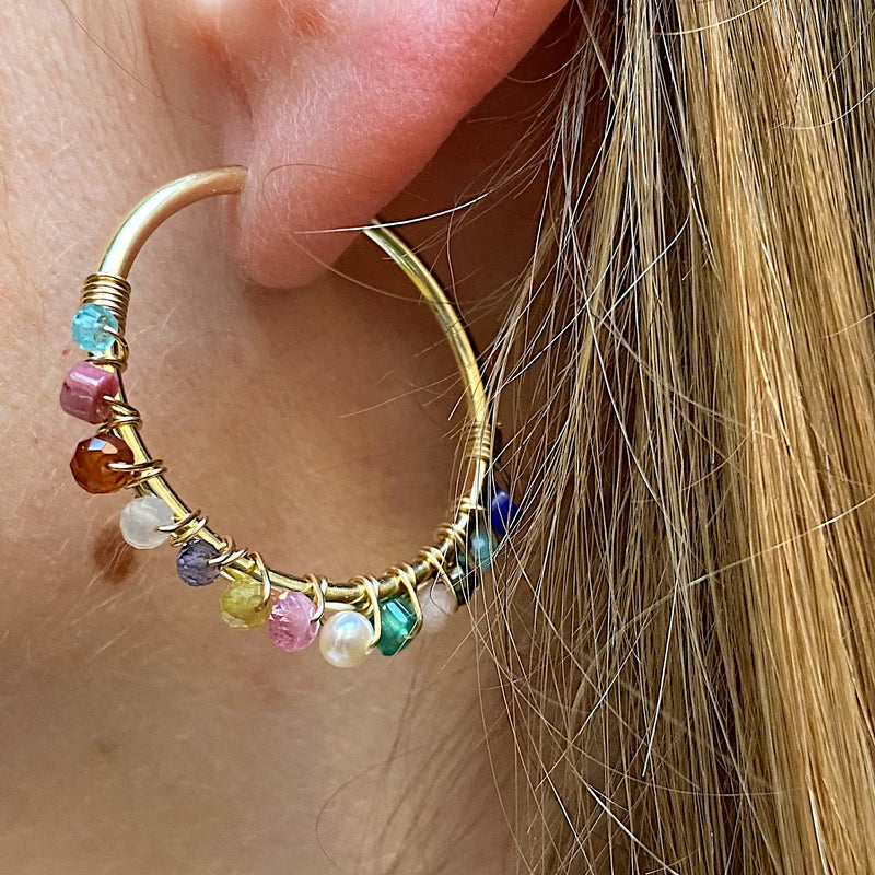 GOLD KIARA HOOP EARRINGS WITH INTERMIXED STONES