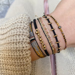 HANDMADE SET OF TWO BEADED BRACELET IN BLACK AND GOLD