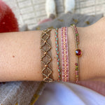 HANDMADE PEACOCK PINK TOURMALINE STONE BRACELET ON MODEL