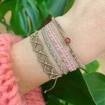 HANDMADE PEACOCK PINK TOURMALINE STONE BRACELET ON MODEL