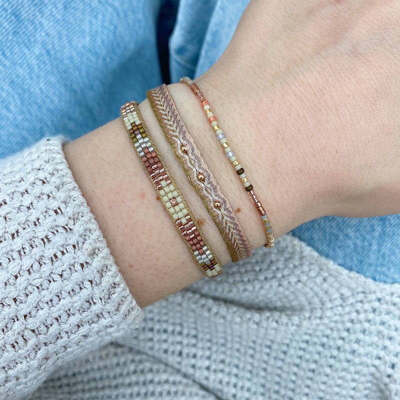 SET OF THREE BEIGE AND PINK HANDMADE BRACELETS