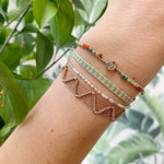 HANDMADE PEACOCK GREEN KYANTINE STONE BRACELET ON MODEL