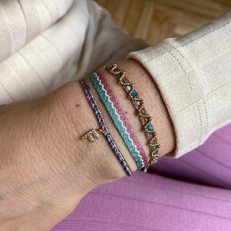 PETITE HANDMADE BRACELET FEATURING LETTER F ZIRCON CHARM
