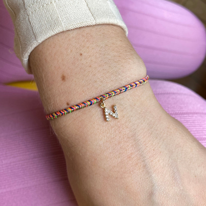 Petite Handmade Bracelet Featuring Letter N Zircon Charm