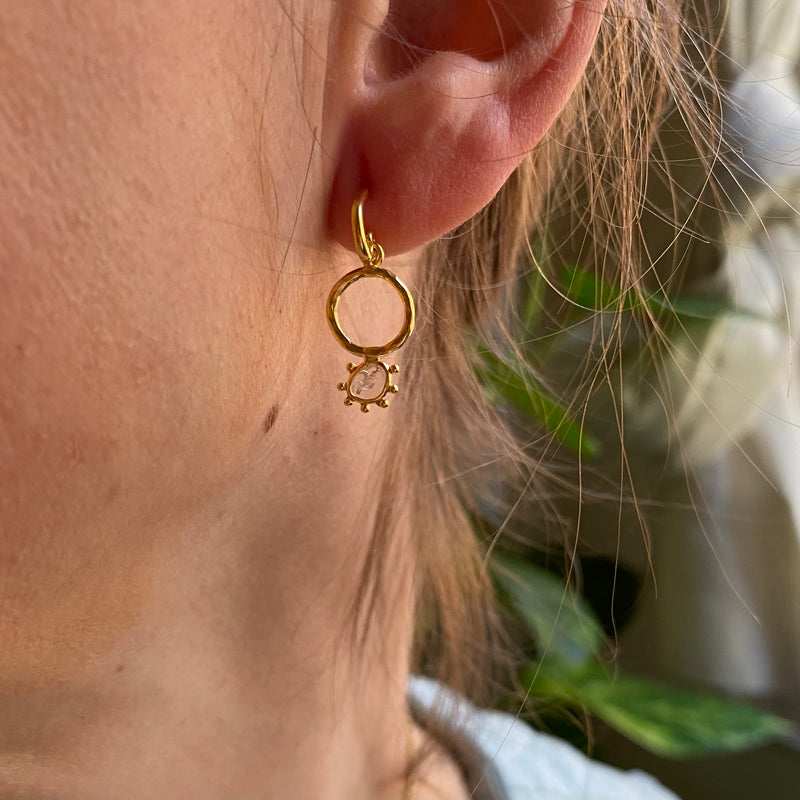 DIAMOND HANDMADE EARRINGS ON MODEL