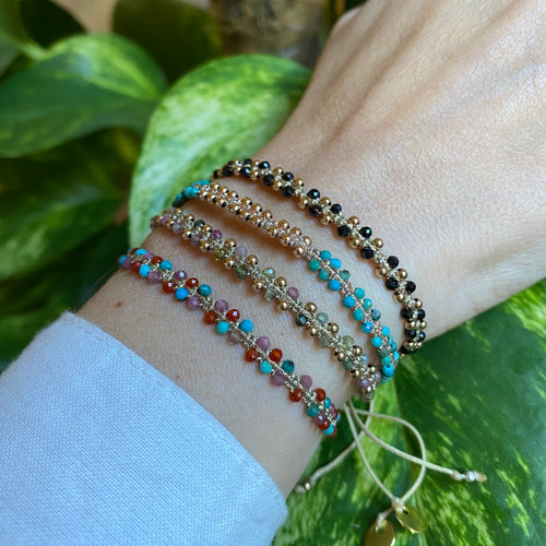 HANDMADE MARA BRACELET FEATURING SPINEL SEMI-PRECIOUS STONES AND GOLD FILLED BEADS