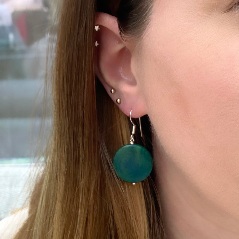 VEGETABLE IVORY EARRINGS IN BLUE TONES
