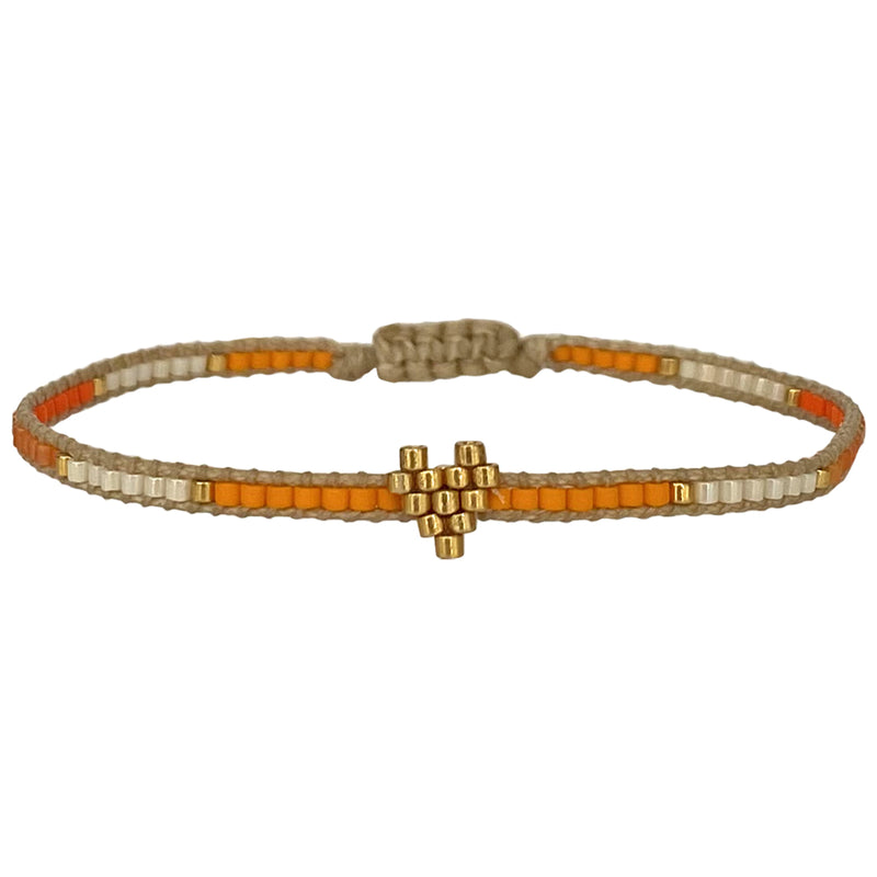 HANDWOVEN HEART BRACELET IN ORANGE AND GOLD
