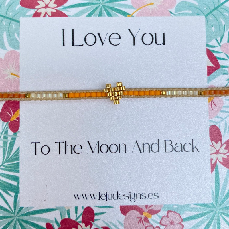 HANDWOVEN HEART BRACELET IN ORANGE AND GOLD