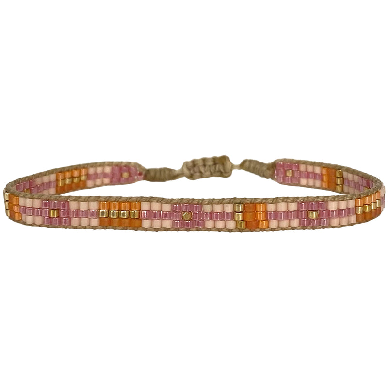 HANDMADE BEADED BRACELET IN ORANGE AND PINK TONES