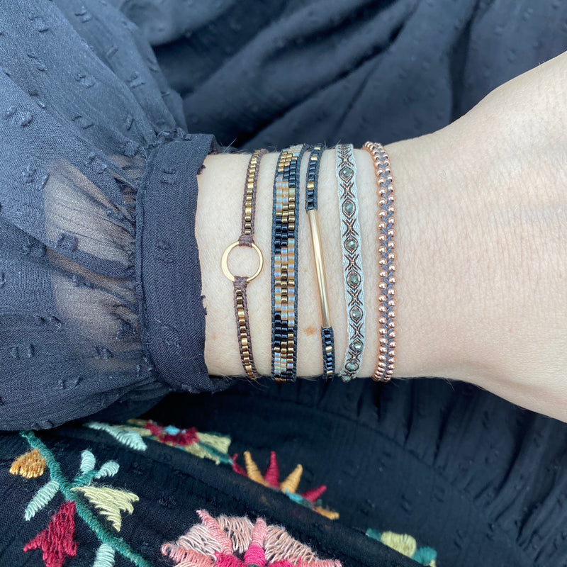 TRENZA HANDWOVEN BRACELET IN GREY & ROSE GOLD