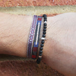 HANDMADE BRACELET FOR HIM IN BLUE TONES FEATURING THREE GOLD BEADS