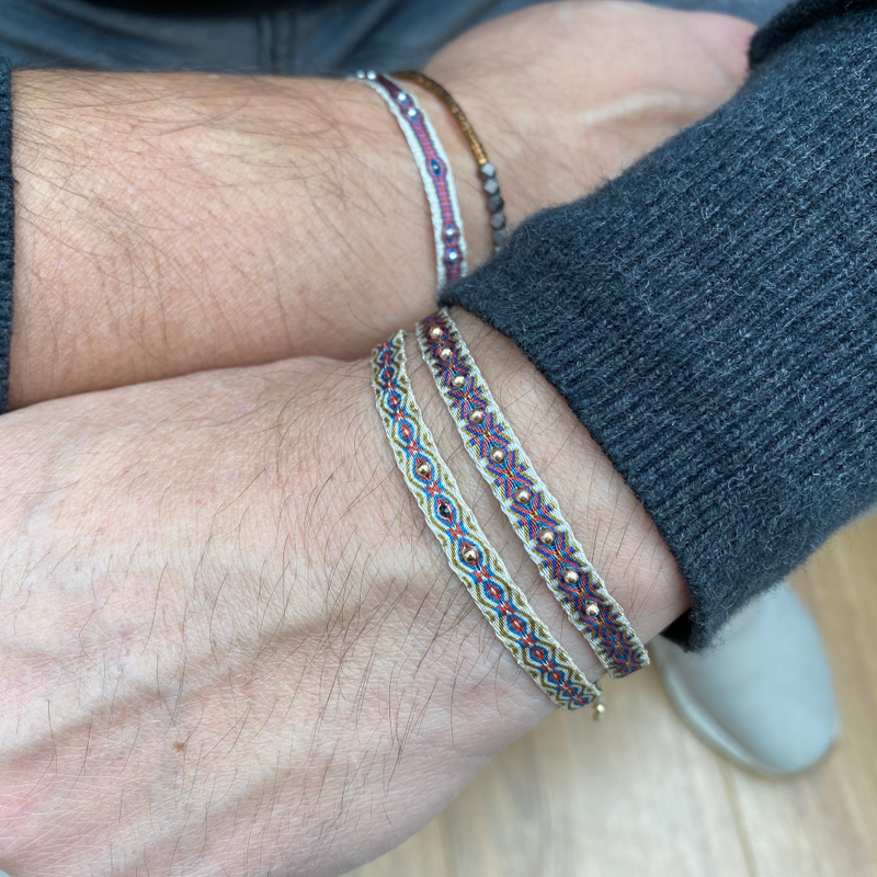 BLACK DIAMOND BRACELET FOR HIM IN BEIGE AND RED TONES