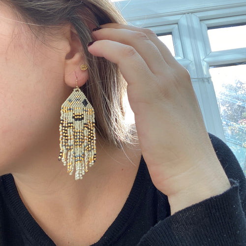 PYRAMID EARRINGS IN BEIGE, GOLD, GREY & BLACK TONES