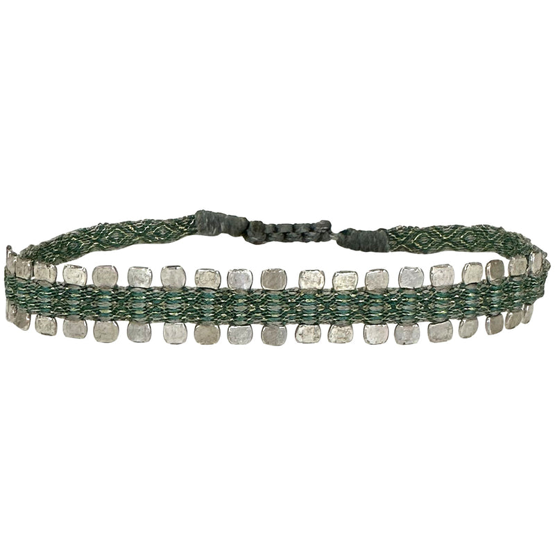 HANDMADE PIN BRACELET IN GREEN TONES WITH SILVER DETAILS