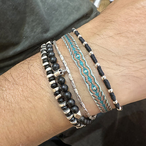 HANDMADE BRACELET FOR HIM FEATURING THREE SILVER BEADS