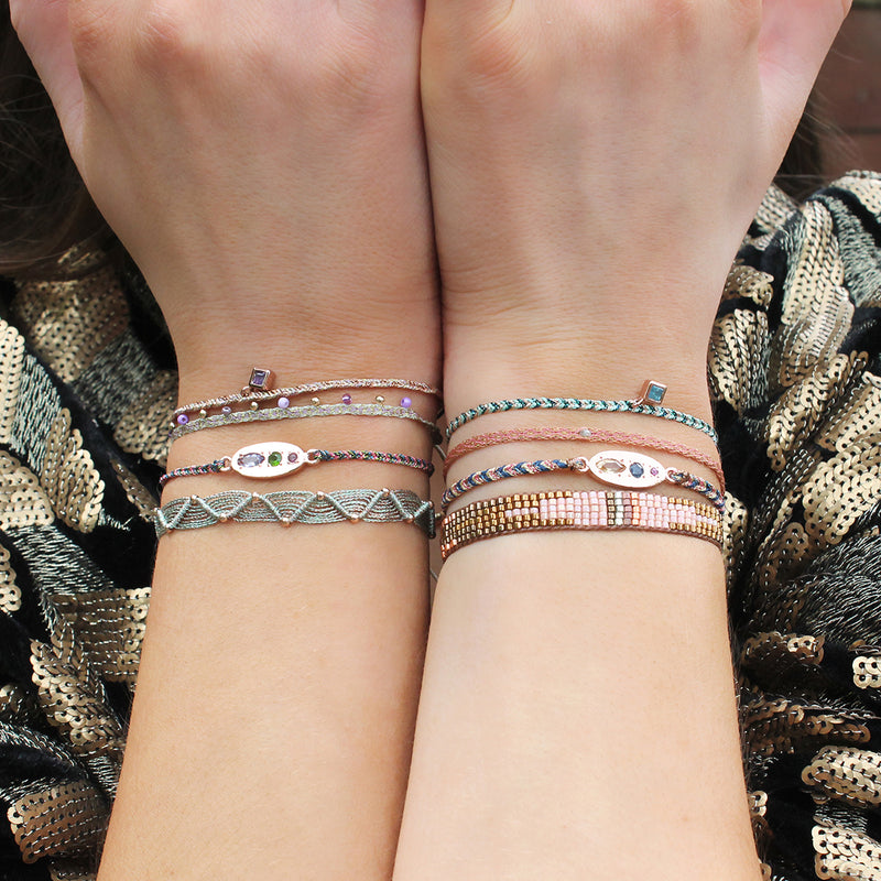 HANDWOVEN GREY DIAMOND BRACELET IN PINK TONES