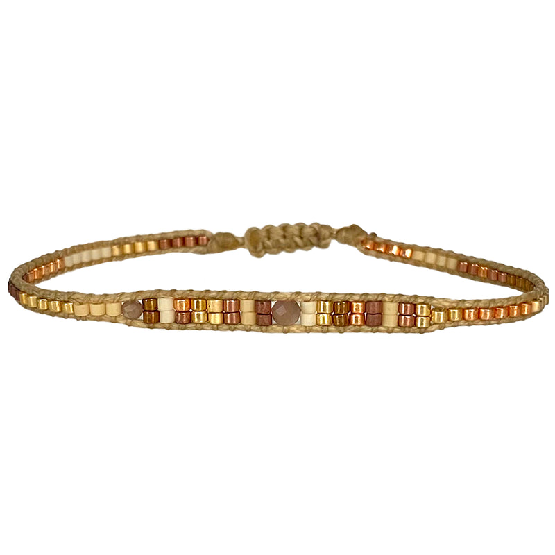 HANDMADE SINGLE CHOCOLATE MOONSTONE BRACELET WITH GOLD AND BROWN TONES