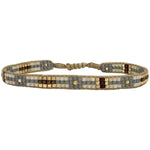 HANDMADE BEADED BRACELET IN GREY AND GOLD TONES