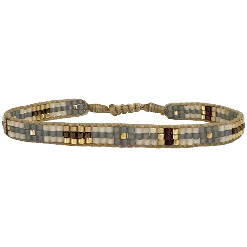 HANDMADE BEADED BRACELET IN GREY AND GOLD TONES