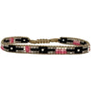 HANDMADE BEADED BRACELET IN BLACK, PINK AND SILVER TONES