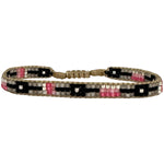 HANDMADE BEADED BRACELET IN BLACK, PINK AND SILVER TONES