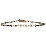Handwoven in Colombia, this feminine bracelet features a single row of Japanese glass beads in silver and pink tones.  Wear this stylish bracelet alone or as a part of a bracelet layering combination, with your favourite jeans & t-shirt!  Details:  - Japanese glass beads  - Width: 2mm  - Adjustable bracelet 