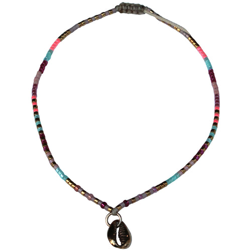 SHELL ANKLET BRACELET IN PINK TONES & GOLD