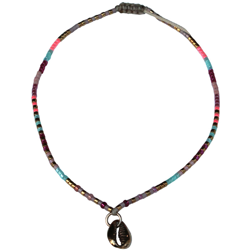 SHELL ANKLET BRACELET IN PINK TONES & GOLD