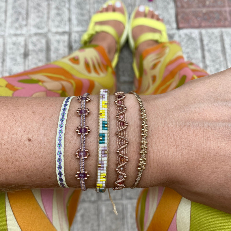 HANDMADE SET 2 BRACELETS IN PINK AND GOLD TONES