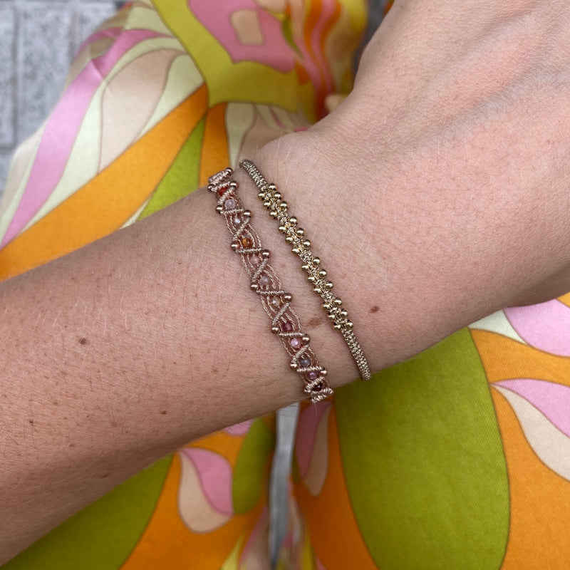 HANDMADE SET 2 BRACELETS IN PINK AND GOLD TONES