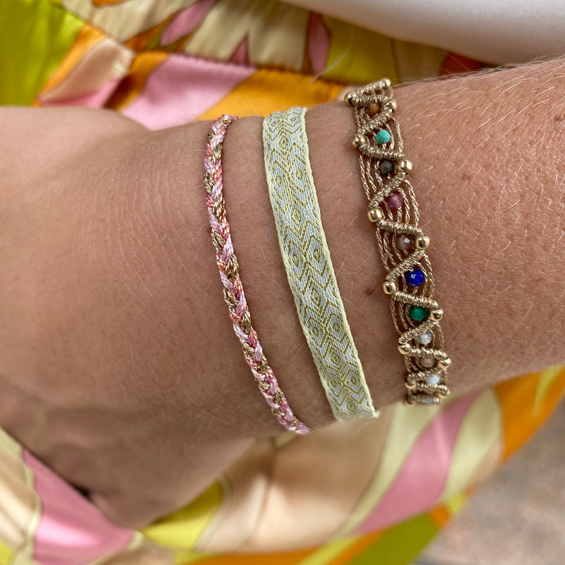 HANDMADE SET OF 3 BRACELETS IN GOLD AND BRIGHT TONES