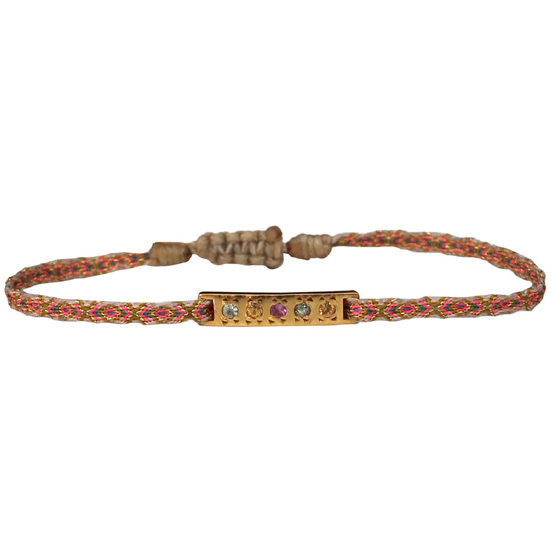 MULTI SAPPHIRE STONES BRACELET IN PINK, GOLD & BEIGE TONES