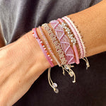 WEB HANDWOVEN BRACELET IN LILAC WITH ROSE GOLD BEADS