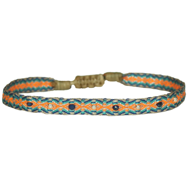 HANDWOVEN INTERMIXED BRACELET IN ORANGE & BLUE TONES