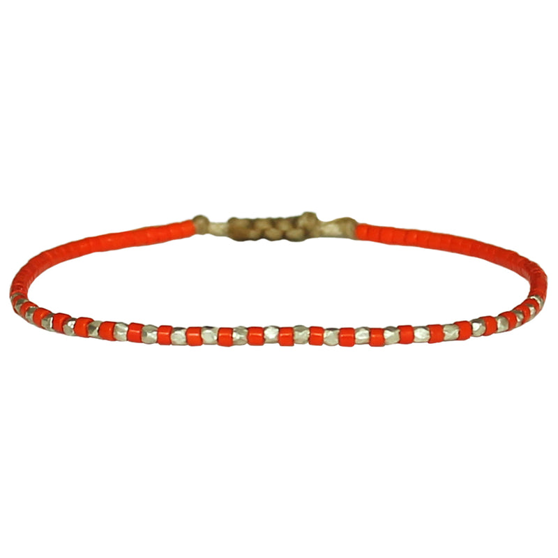 SINGLE HANDWOVEN BRACELET IN ORANGE & SILVER